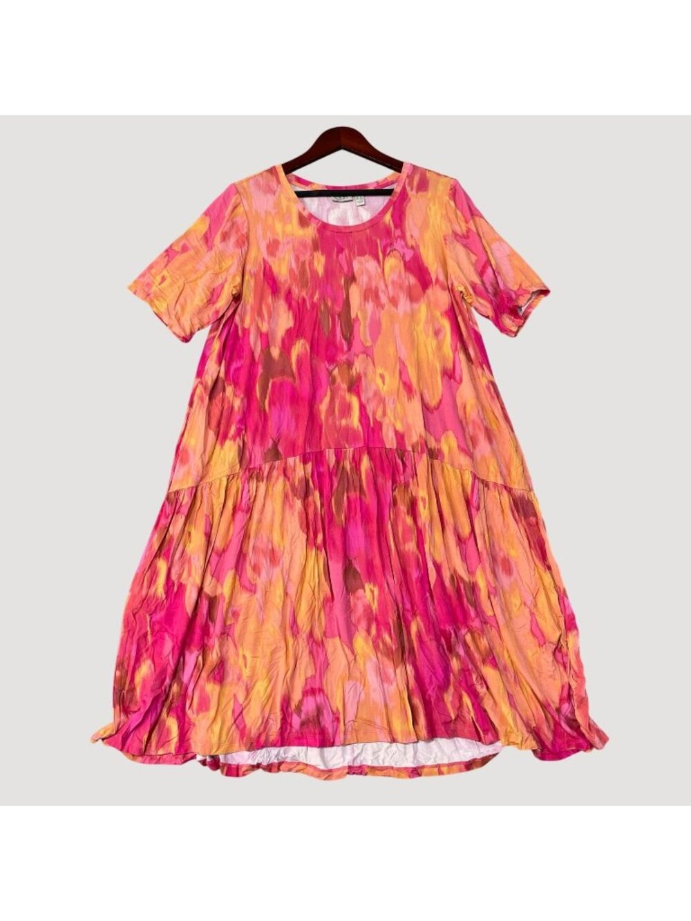 Lori Goldstein LOGO Women’s LP Multicolor Pink & Orange Tunic Midid Shirt Dress